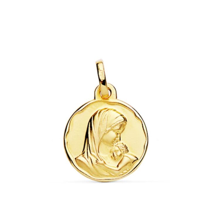 Medalla Amor Maternal en Oro Amarillo 18K – 16 mm con Borde Ondulado