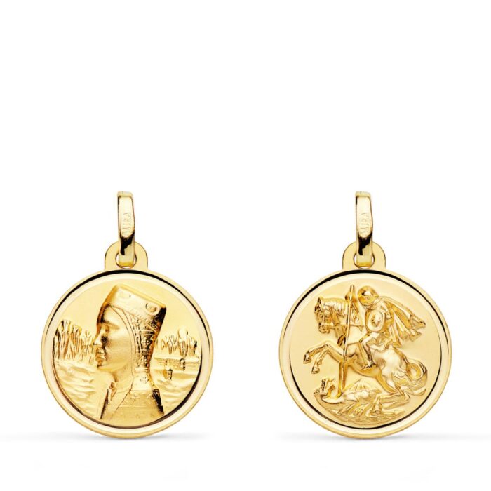 18K ESCAPULARIO ORO AMARILLO VIRGEN MONTSERRAT Y SAN JORGE BISEL 16 MM