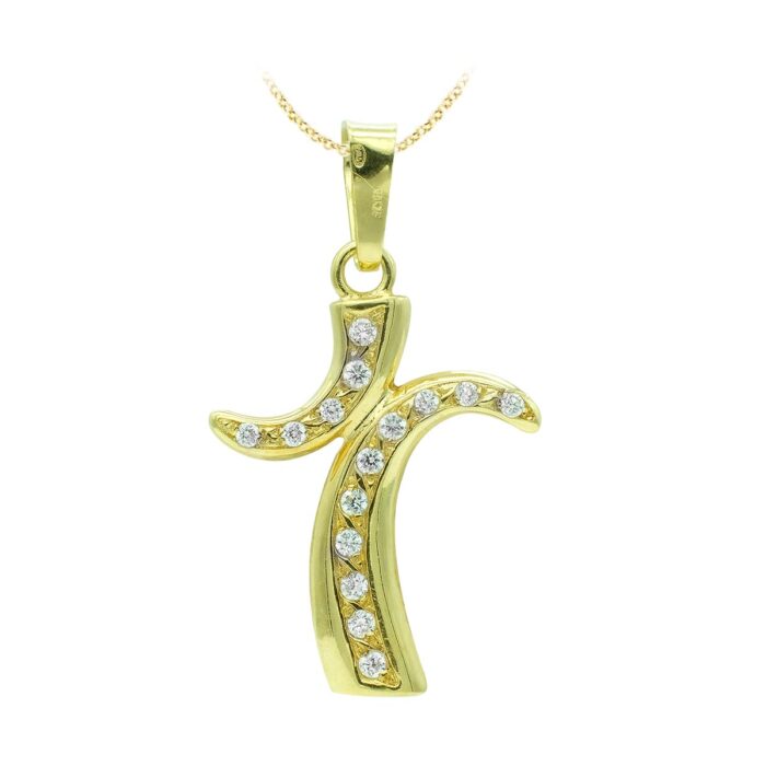 18K CRUZ ORO AMARILLO CIRCONITA HUECA 33X23MM