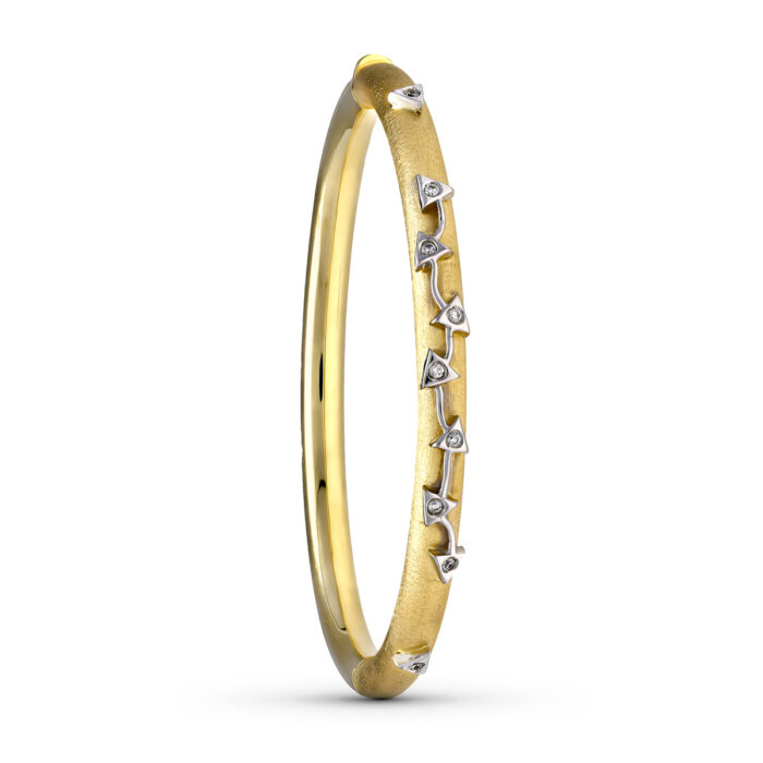 18K PULSERA MEDIA CAÑA ORO BICOLOR CON PIEDRAS