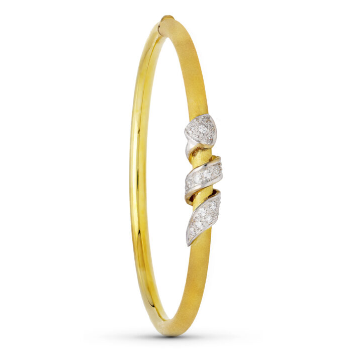 18K PULSERA MEDIA CAÑA ORO BICOLOR CON PIEDRAS