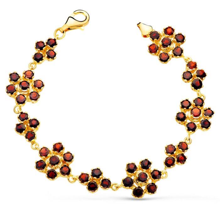 18K PULSERA ORO AMARILLO ARTICULADA DE GRANATES ENGASTADAS. 19.5 CM