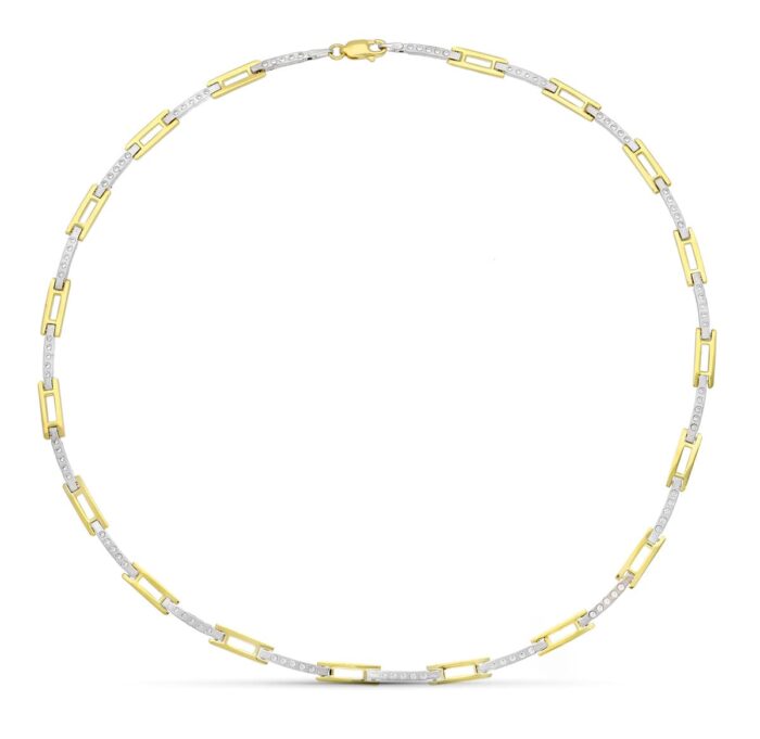 18K GARGANTILLA ORO BICOLOR CIRCONITA MATE Y BRILLO