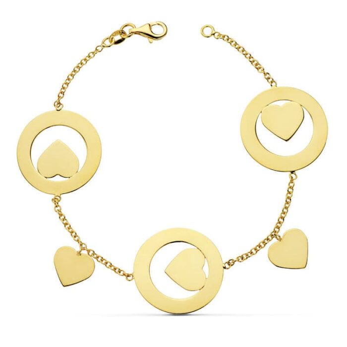 18K PULSERA ORO AMARILLO ROLO CORAZONES 19CM 8.95 GR