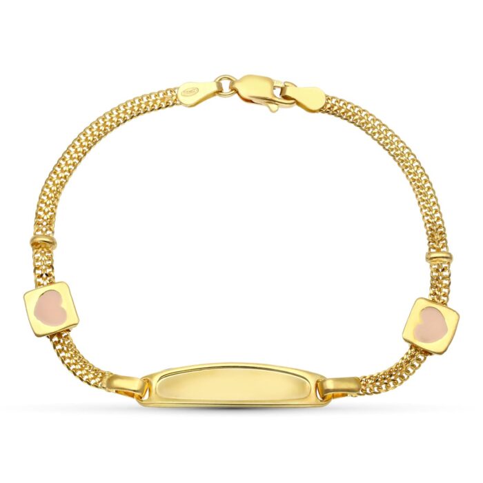 18K ESCLAVA ORO AMARILLO ESMALTE CORAZONES 17.5 CM