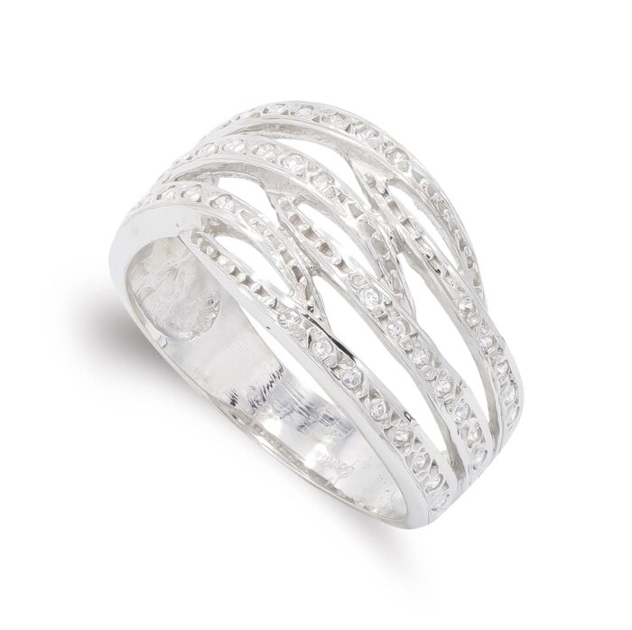 18K SORTIJA ORO BLANCO BANDAS CON CIRCONITA  ANCHO: 11,5 MM