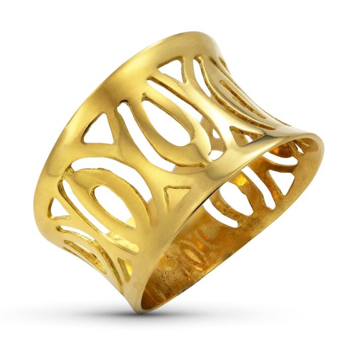 18K SORTIJA ORO AMARILLO MACIZA HOJAS CALADAS. ANCHO: 13 MM