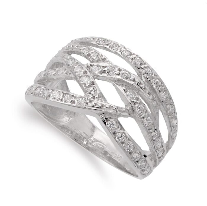 18K SORTIJA ORO BLANCO BANDAS CON CIRCONITA ANCHO 12 MM CUERPO 4 MM