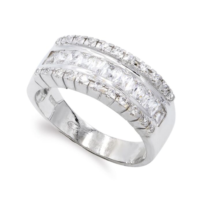 18K SORTIJA ORO BLANCO CIRCONITA BAGUETTE Y REDONDAS. ANCHO: 8 MM