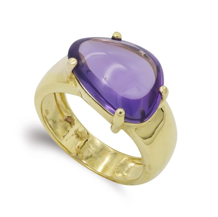 18K SORTIJA ORO AMARILLO PIEDRA AMATISTA IRREGULAR EN GARRAS. MEDIDA: 15X11MM
