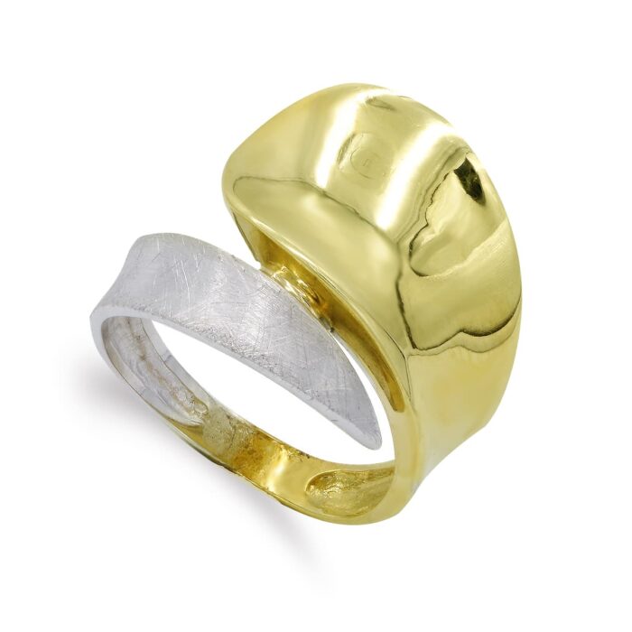 18K SORTIJA ORO BICOLOR CRUZADA MATE Y BRILLO. ANCHO: 18MM
