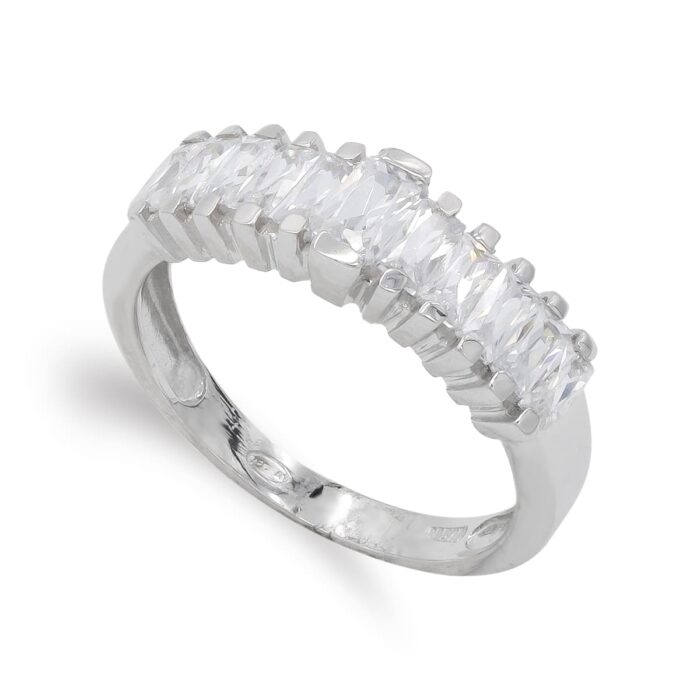 18K SORTIJA ORO BLANCO BARRAS EN ESCALERA CON CIRCONITAS. ANCHO: 6,5 MM