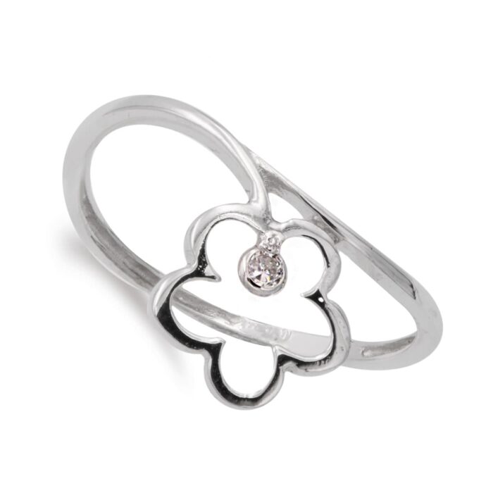 18K SORTIJA ORO BLANCO FLOR 10X10 MM Y CIRCONITA CUERPO 1 MM