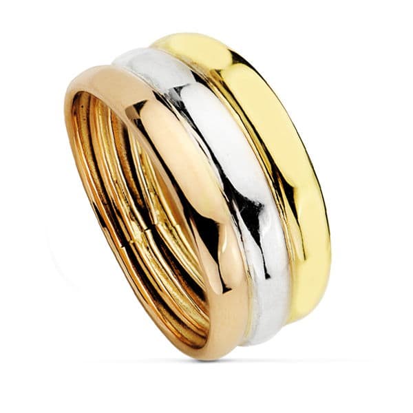 18K SORTIJA ORO TRICOLOR TRES BANDAS BRILLO. ANCHO 8,5 MM