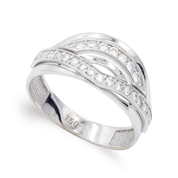 18K SORTIJA ORO BLANCO CALADA CON CIRCONITAS. ANCHO: 10 MM