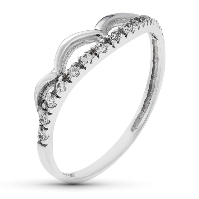 18K SORTIJA ORO BLANCO ONDAS LISAS Y CIRCONITAS. ANCHO: 4,5 MM
