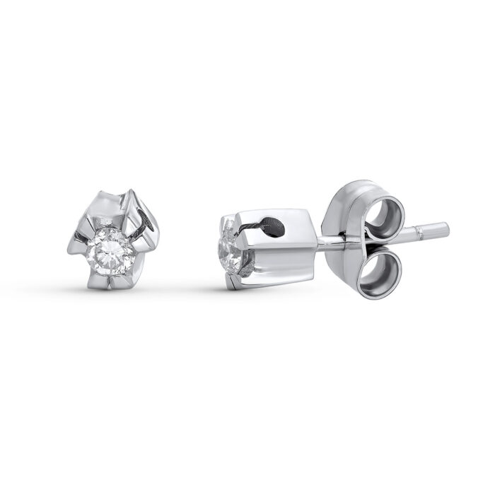 18K PENDIENTES ORO BLANCO DIAMANTES TALLA BRILLANTE 0.20 QTS. 5X5 MM CIERRE PRESION