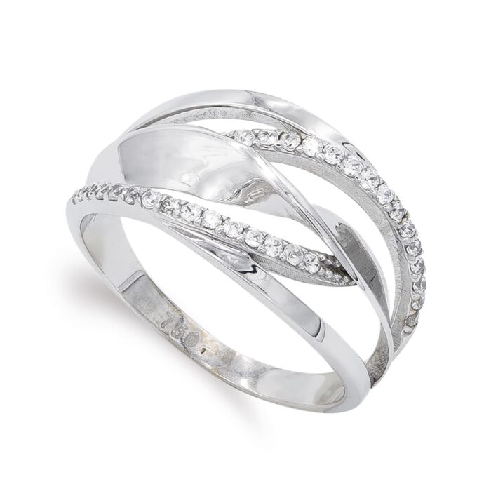 18K SORTIJA ORO BLANCO CALADA CON CIRCONITAS. ANCHO: 12 MM