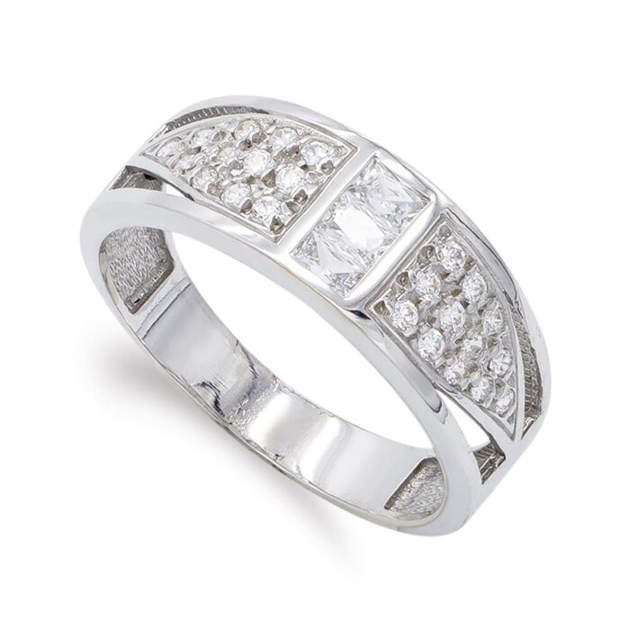 18K SORTIJA ORO BLANCO CON CIRCONITAS. ANCHO: 7 MM