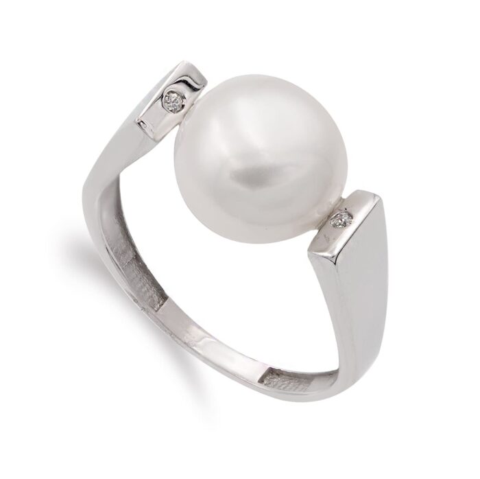 18K SORTIJA ORO BLANCO CON PERLA BARROCA Y CIRCONITAS. ANCHO: 11MM