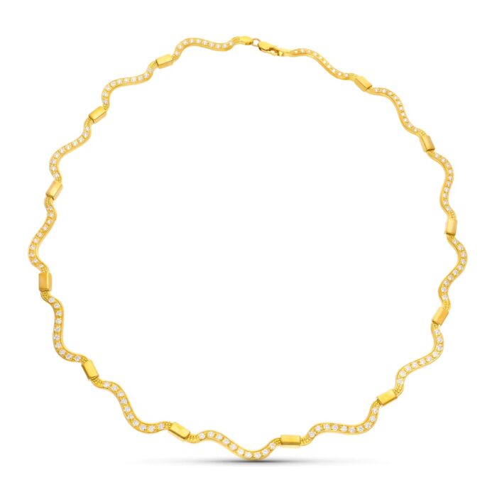 18K GARGANTILLA ORO AMARILLO ONDAS CON CIRCONITAS