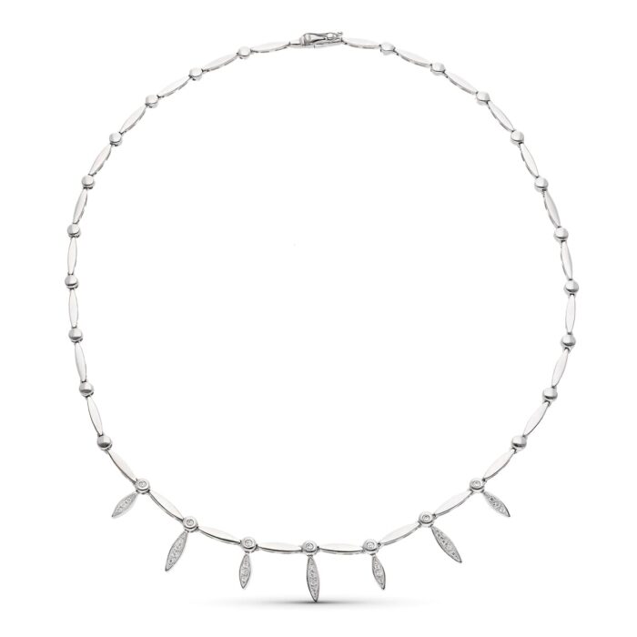 18K GARGANTILLA ORO BLANCO Y CIRCONTAS