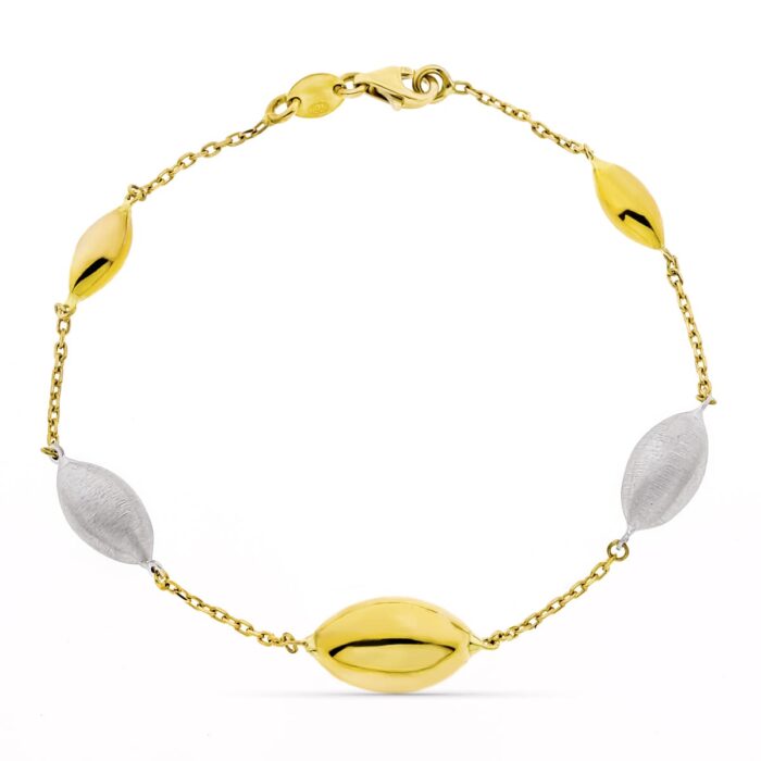 18K PULSERA ORO BICOLOR ADORNOS OVAL. ANCHO 9 MM LARGO 20CM