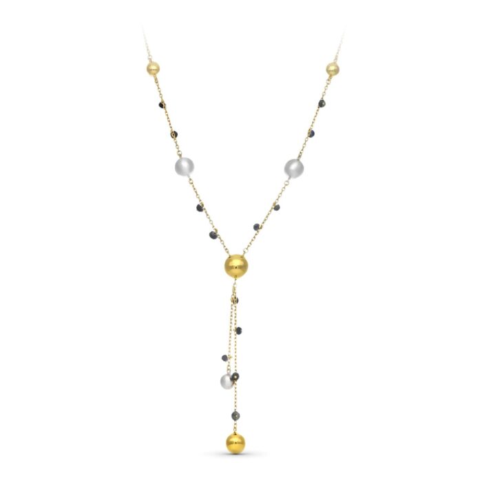 18K GARGANTILLA ORO BICOLOR BOLAS MATE Y BRILLO Y PIEDRAS