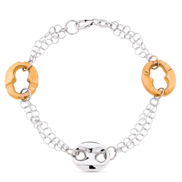 18K PULSERA BICOLOR ORO BLANCO Y ORO ROSA NUDO BARCO