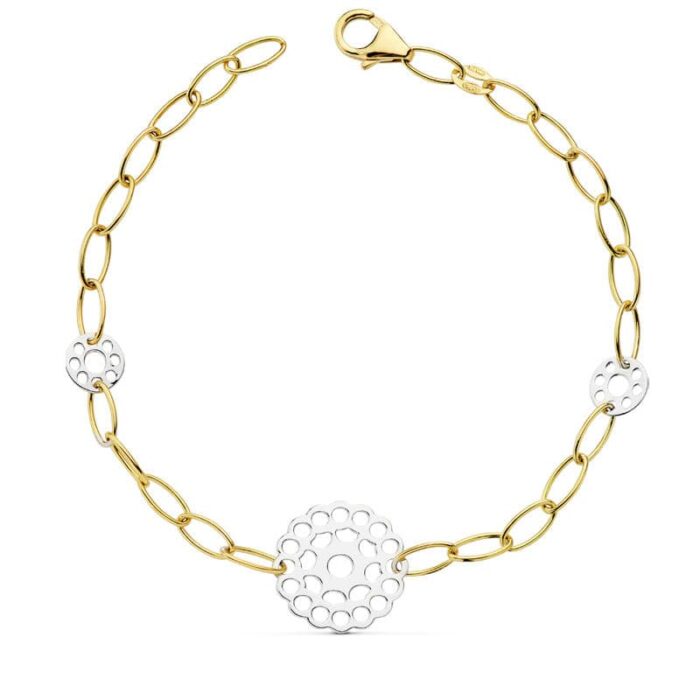 18K PULSERA BICOLOR MOTIVOS 19CM 4.00 GR