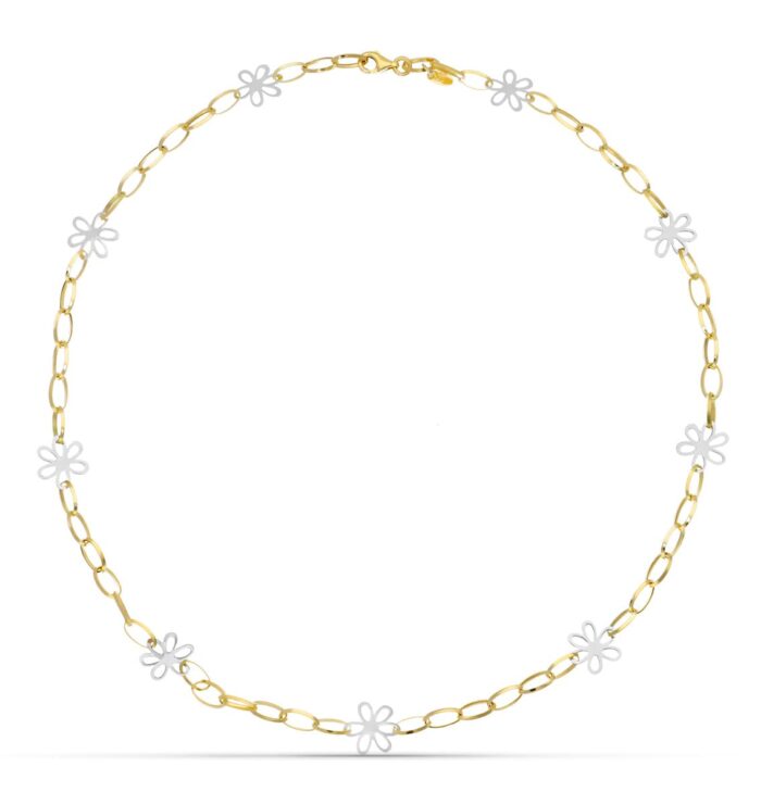 18K GARGANTILLA ORO BICOLOR FLORES