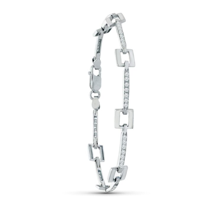 18K PULSERA ORO BLANCO CUADRADOS Y BARRAS CIRCONITAS