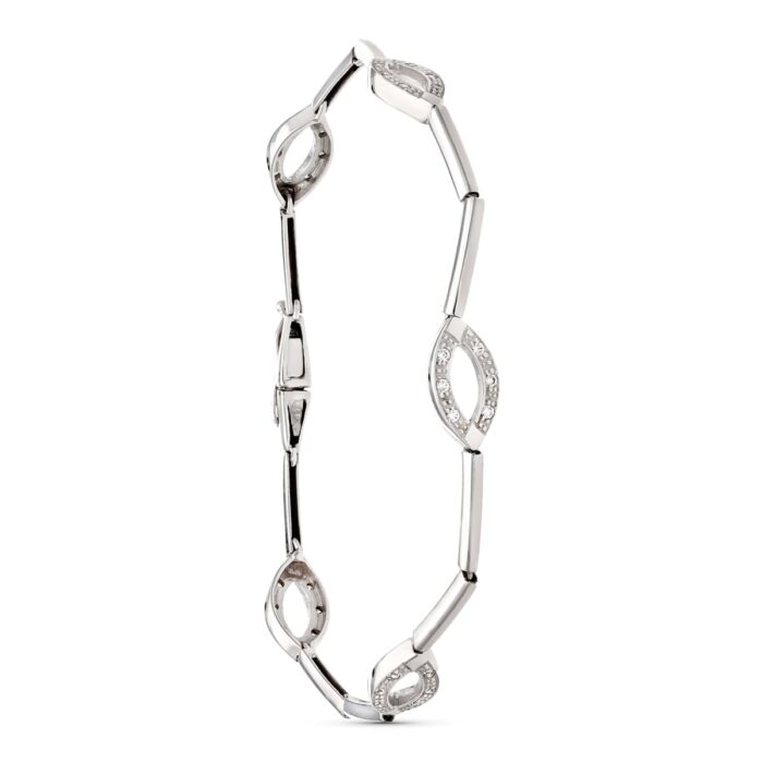 18K PULSERA ORO BLANCO BARRAS Y OVALOS CON CIRCONITA 19.5CM