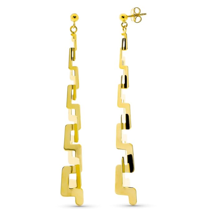 18K PENDIENTES ORO AMARILLO LARGOS CADENETA CIERRE PRESION