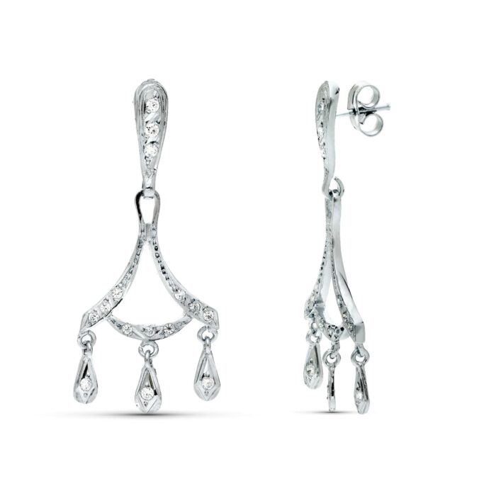 18K PENDIENTES ORO BLANCO NOVIA DOS CUERPOS 40X16 MM CIERRE PRESION