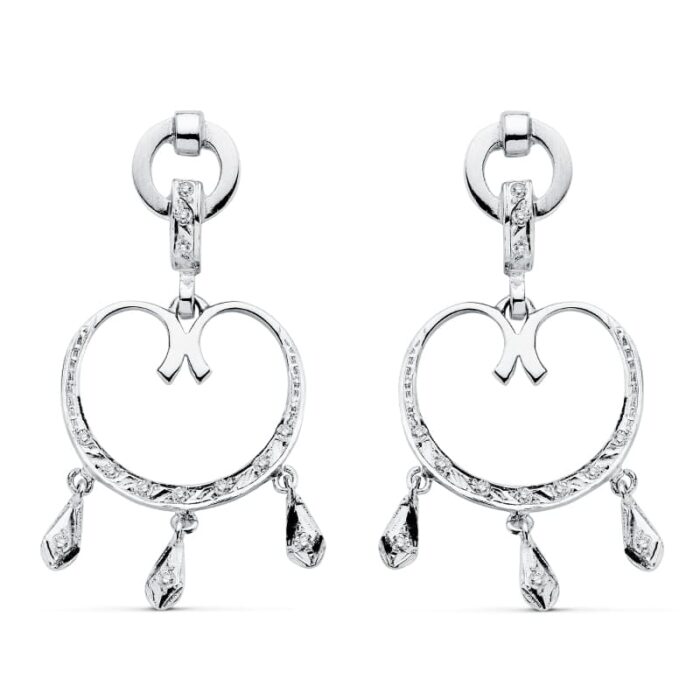 18K PENDIENTES ORO BLANCO CIRCONITA 42X20 MM CIERRE PRESION