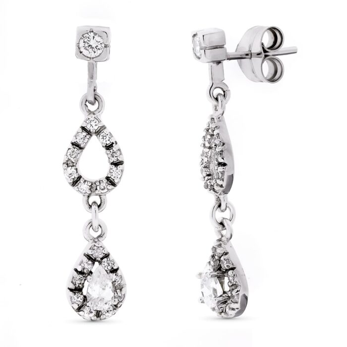 18K PENDIENTES ORO BLANCO LARGOS CIRCONITA 32X7 MM CIERRE PRESION