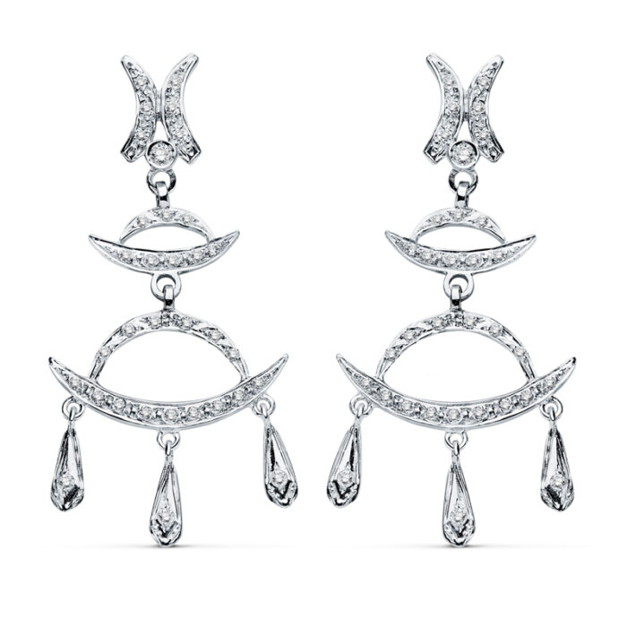 18K PENDIENTES ORO BLANCO CIRCONITA 48X23 MM CIERRE PRESION