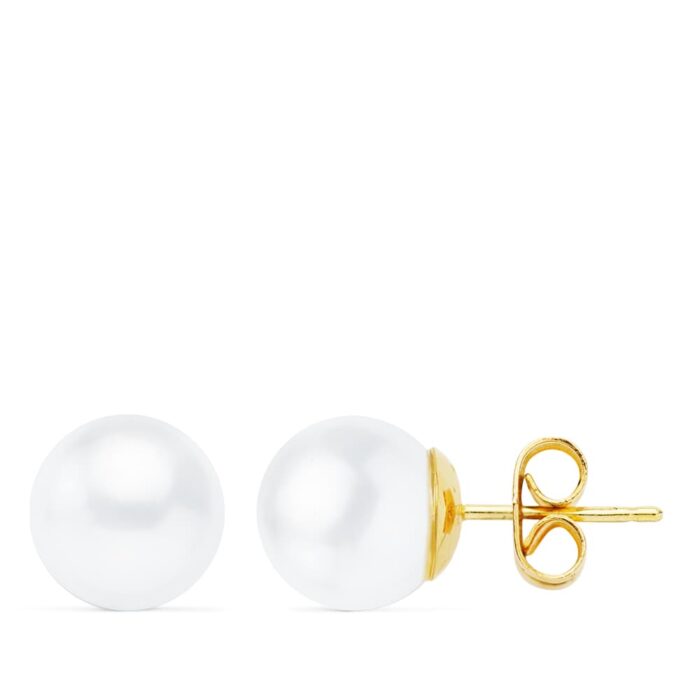 18K PENDIENTES ORO AMARILLO PERLA CULTIVADAS 9-9.5 MM CIERRE PRESION