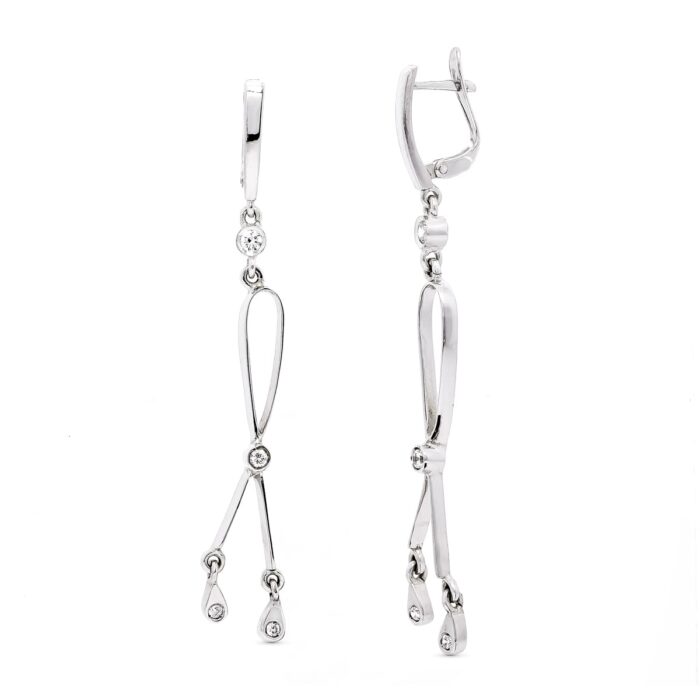 18K PENDIENTES LARGOS ORO BLANCO CON CIRCONITA 60X7 MM CIERRE CATALAN