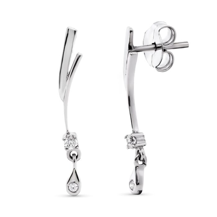 18K PENDIENTES ORO BLANCO LARGO CIRCONITA 26X4 MM CIERRE PRESION