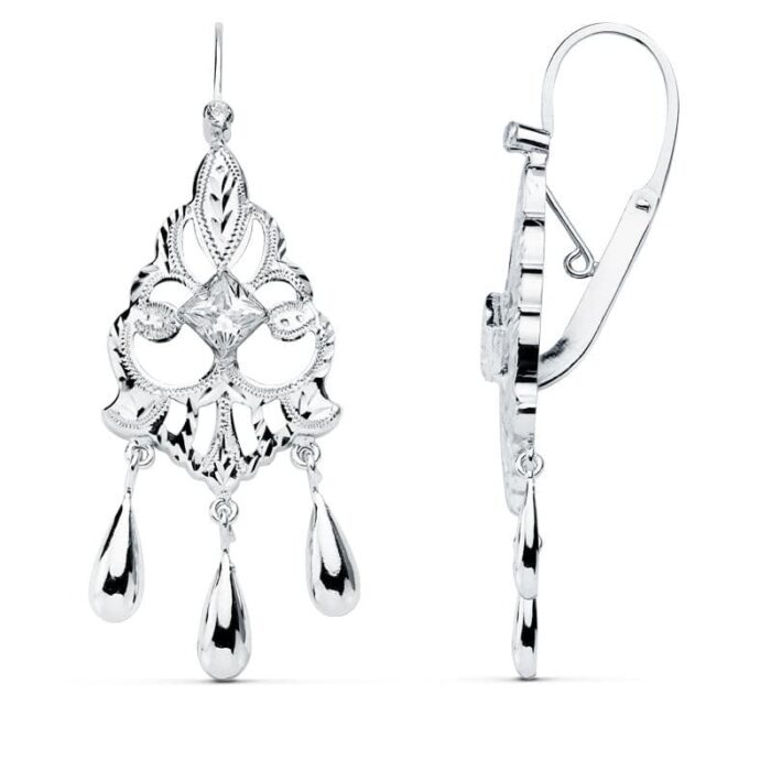 18K PENDIENTES ORO BLANCO CUBANAS 45X16 MM CIERRE GANCHO