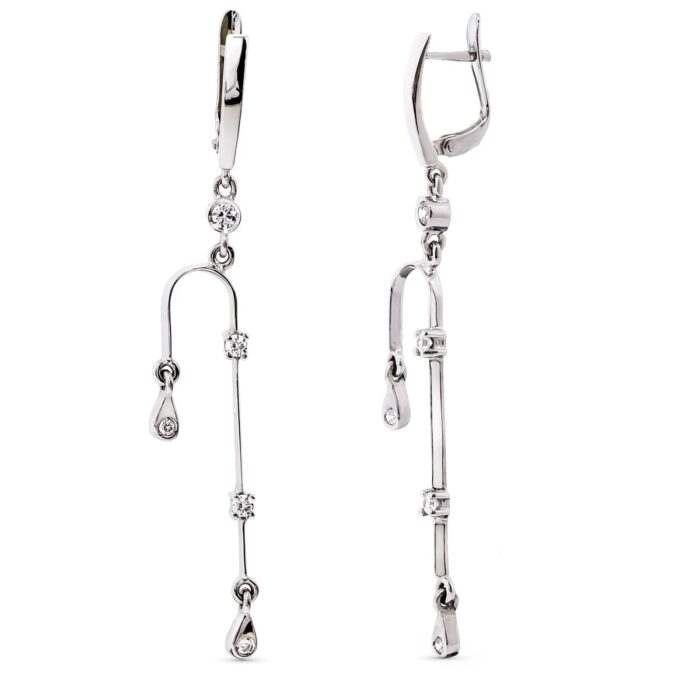 18K PENDIENTES LARGOS ORO BLANCO CIRCONITA 59X7 MM CIERRE CATALAN
