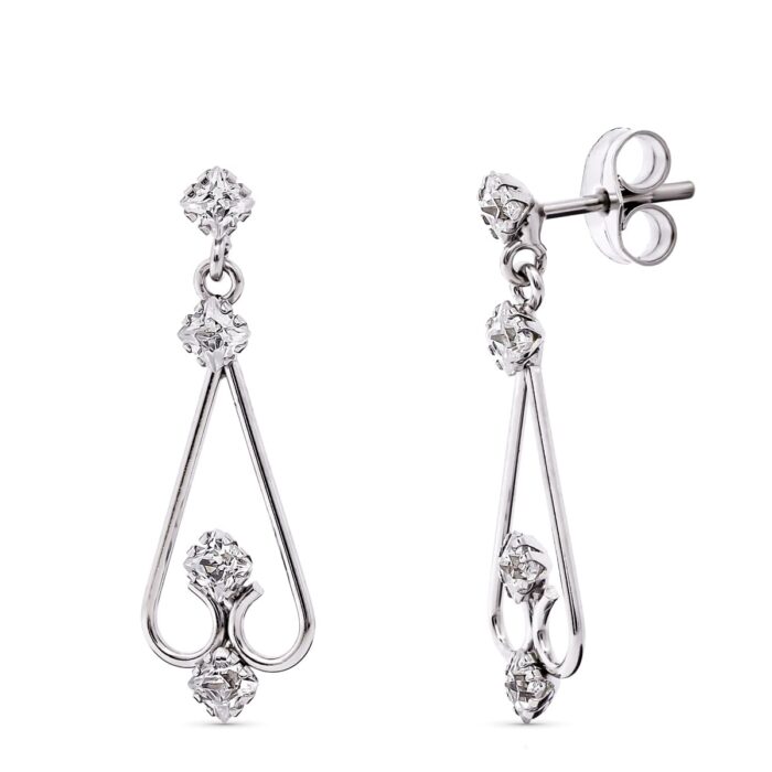 18K PENDIENTES ORO BLANCO CIRCONITA 25X8 MM CIERRE PRESION