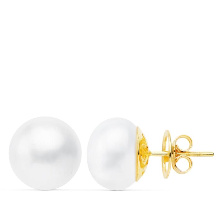 18K PENDIENTES ORO AMARILLO PERLA CULTIVADAS 12-13 MM CIERRE PRESION