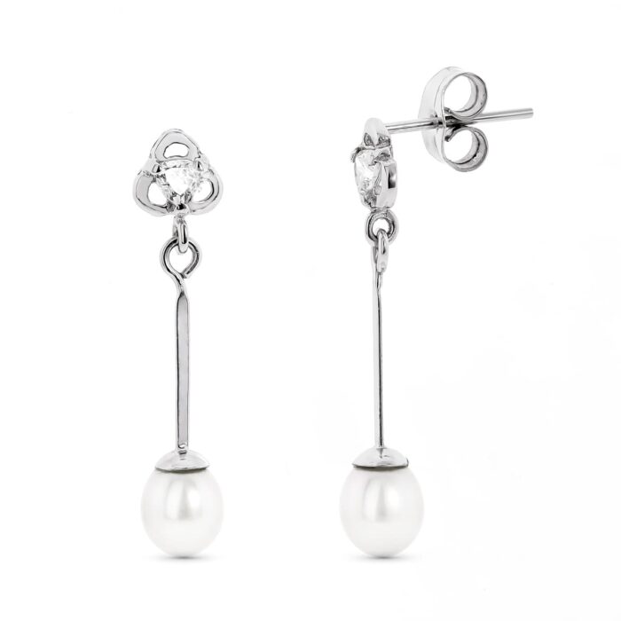 18K PENDIENTES ORO BLANCO CON CIRCONITA Y PERLA CIERRE PRESION