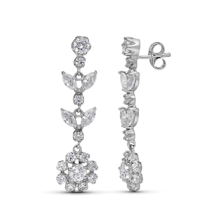 18K PENDIENTES ORO BLANCO LARGOS CIRCONITA 35X10 MM PRESION