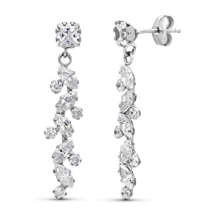18K PENDIENTES ORO BLANCO CIRCONITA 30X5 MM CIERRE PRESION