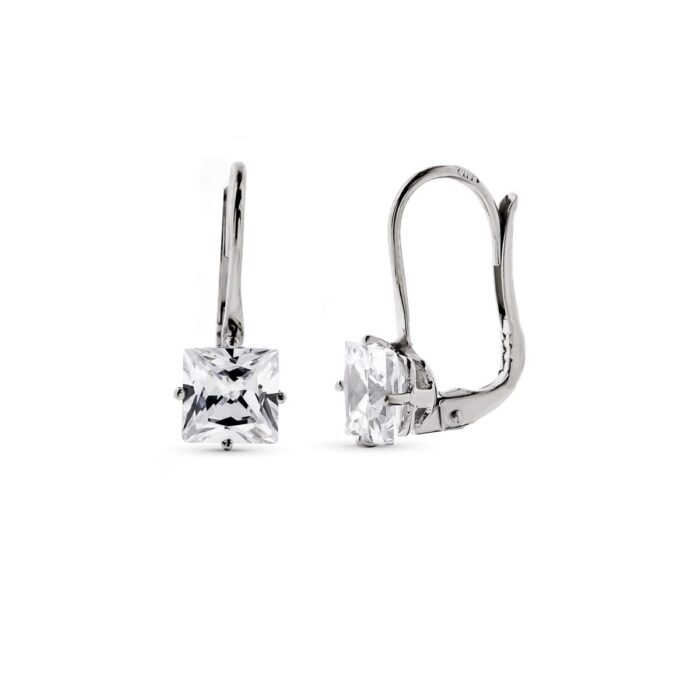 18K PENDIENTES ORO BLANCO PIEDRA 6X6 MM 17X6 MM CIERRE CATALAN