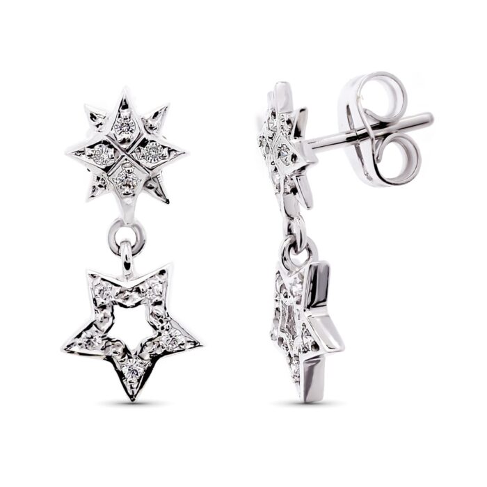 18K PENDIENTES ORO BLANCO CIRCONITA ESTRELLA 17X8 MM CIERRE PRESION